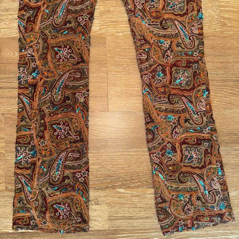 Cache Women's Vintage Sequined Boho Pants 100% Silk Size 2 - Picture 11 of 13